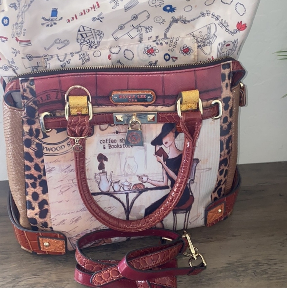 🏖️ Nicole Lee Coffee Charm Red Yellow Leopard Gold Hardware